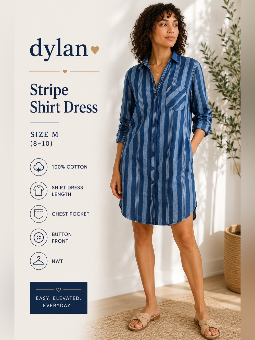 dylan Blue Striped Button-Front Shirt Dress